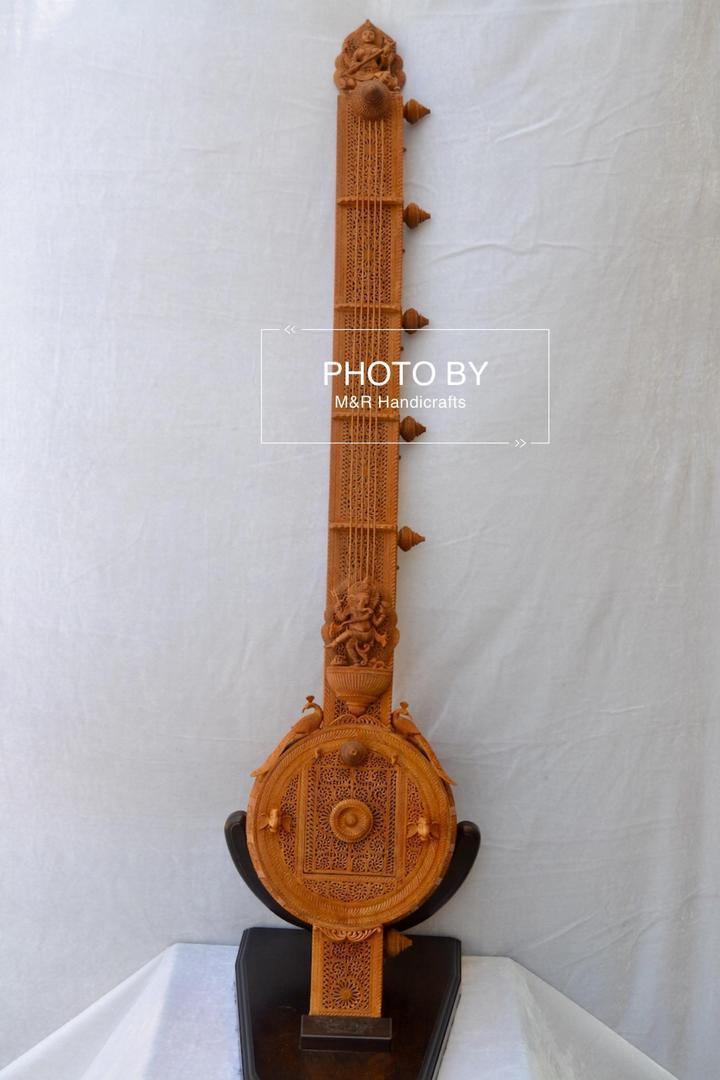 Unique 4ft Sandalwood Carved Opening Sitar or Veena Collective Art - Arts99 - Online Art Gallery