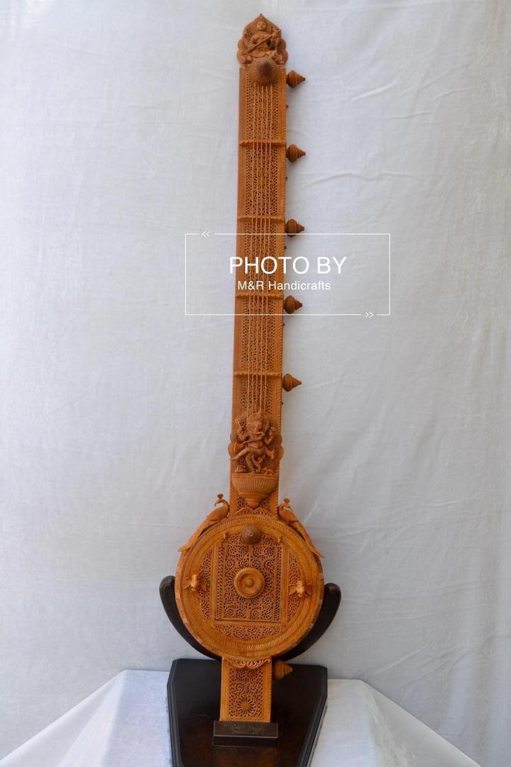 Unique 4ft Sandalwood Carved Opening Sitar or Veena Collective Art - Arts99 - Online Art Gallery