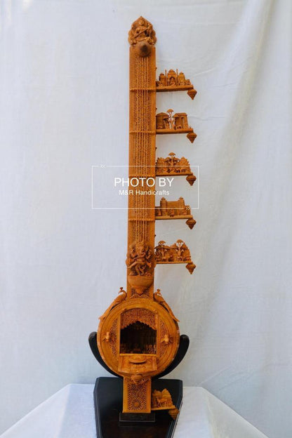 Unique 4ft Sandalwood Carved Opening Sitar or Veena Collective Art - Arts99 - Online Art Gallery
