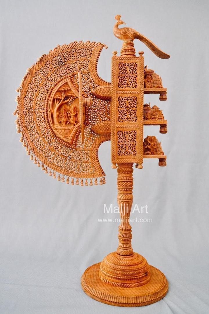 Sandalwood Unique Beautiful Krishna Collective Miniature Carved Hand Fan - Arts99 - Online Art Gallery