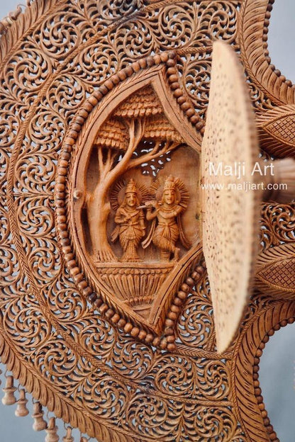 Sandalwood Unique Beautiful Krishna Collective Miniature Carved Hand Fan - Arts99 - Online Art Gallery