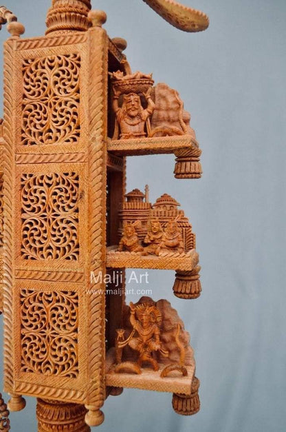 Sandalwood Unique Beautiful Krishna Collective Miniature Carved Hand Fan - Arts99 - Online Art Gallery