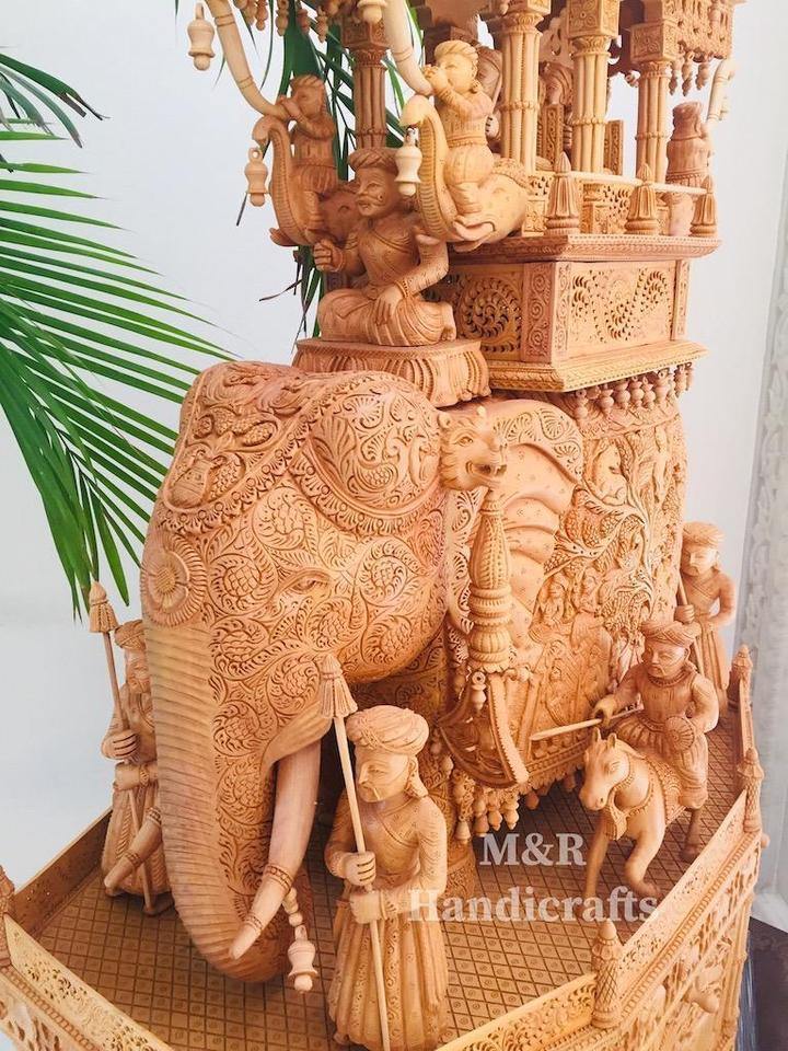Wooden fine Carved Royal Elephant Ambabari - Arts99 - Online Art Gallery