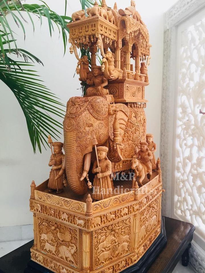 Wooden fine Carved Royal Elephant Ambabari - Arts99 - Online Art Gallery