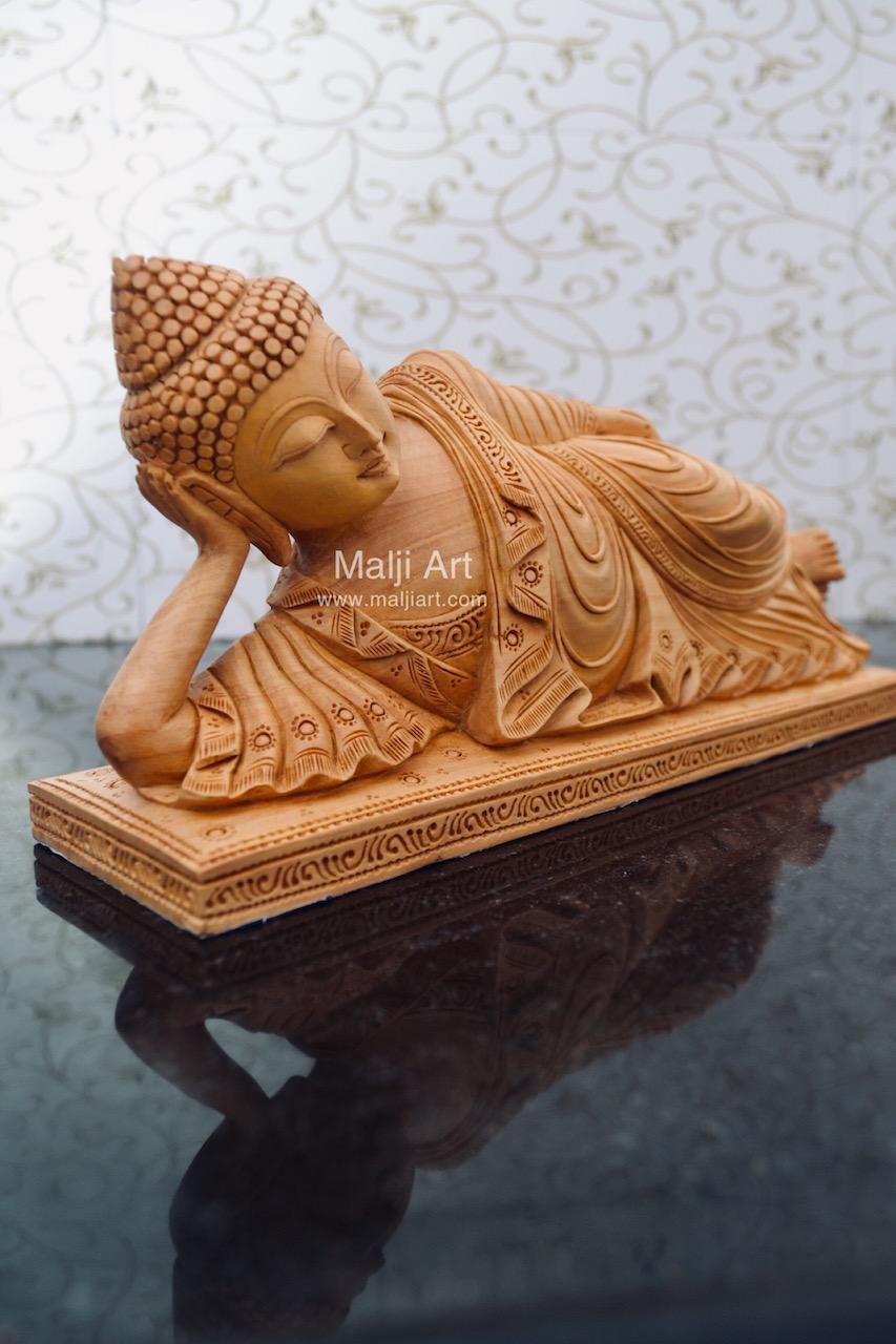 Wooden Fine Hand Carved Sleeping Buddha Statue - Arts99 - Online Art Gallery