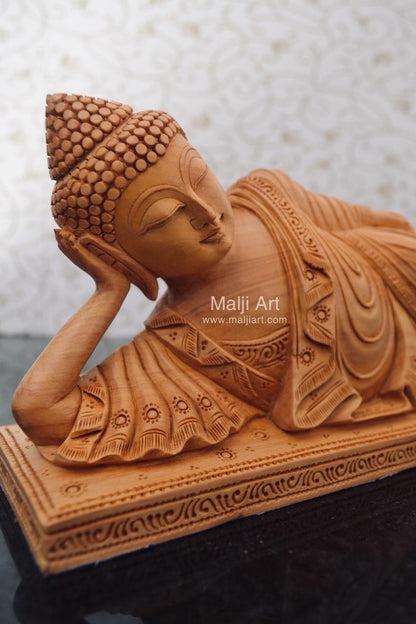 Wooden Fine Hand Carved Sleeping Buddha Statue - Arts99 - Online Art Gallery