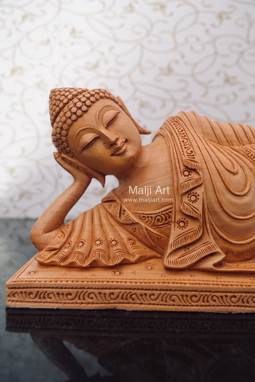 Wooden Fine Hand Carved Sleeping Buddha Statue - Arts99 - Online Art Gallery