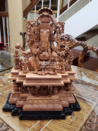 Sandalwood Special Carved GANESH DARBAR Statue - Arts99 - Online Art Gallery