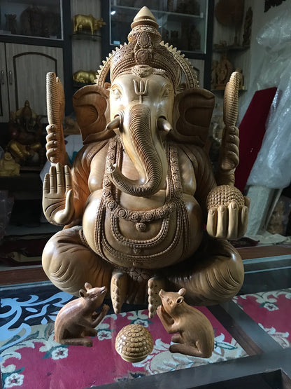 Wooden Super Fine Hand Carved Large Ganesha Statue - Arts99 - Online Art Gallery