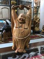 Sandalwood Carved Happy Man Laughing Buddha Statue 10" Inches - Arts99 - Online Art Gallery