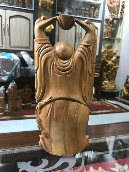 Sandalwood Carved Happy Man Laughing Buddha Statue 10" Inches - Arts99 - Online Art Gallery