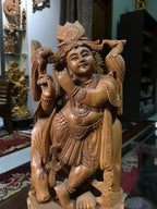 Standing Krishna Statue with Cow Wooden Statue 12" Inches - Arts99 - Online Art Gallery
