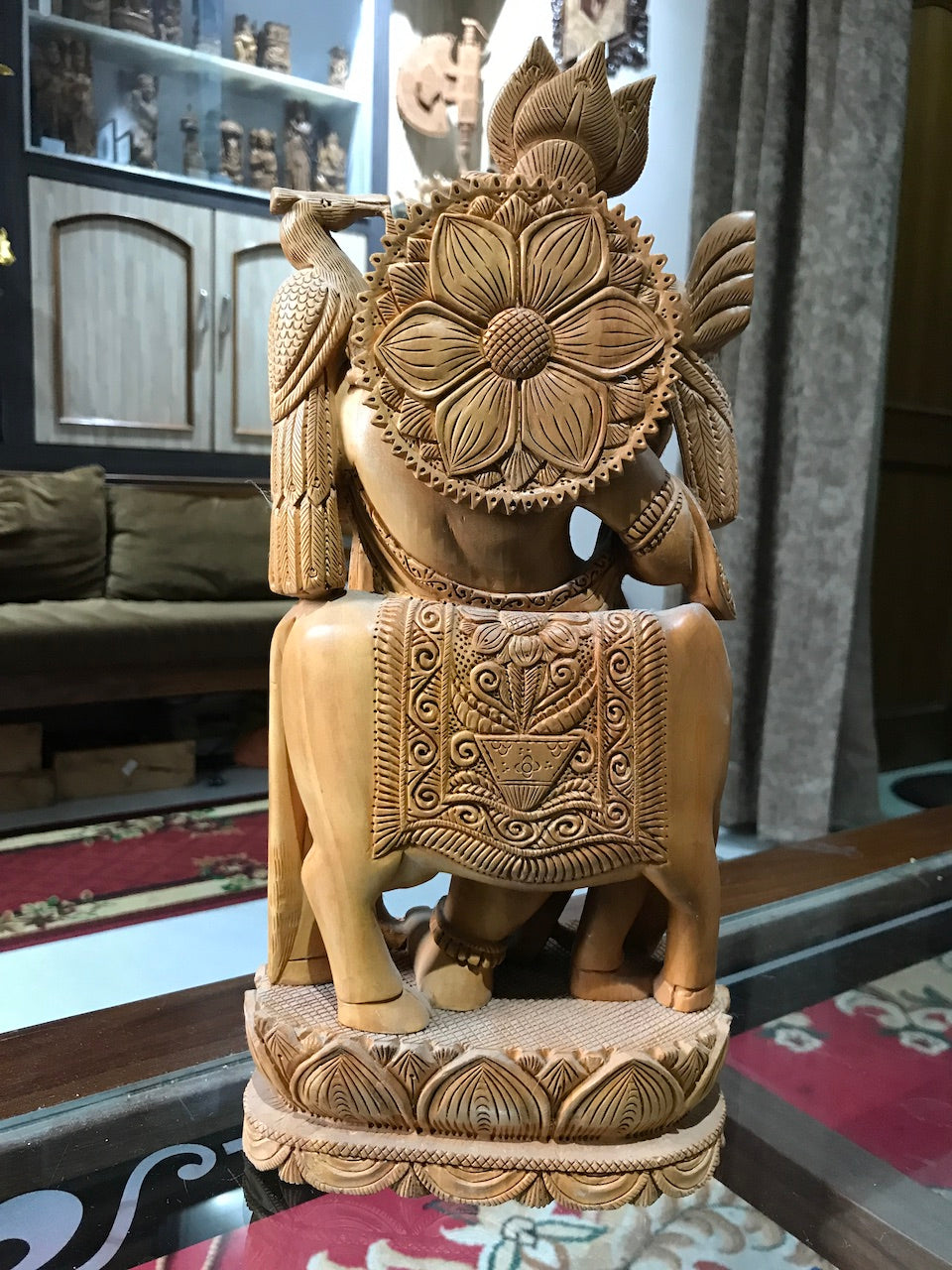 Standing Krishna Statue with Cow Wooden Statue 12" Inches - Arts99 - Online Art Gallery