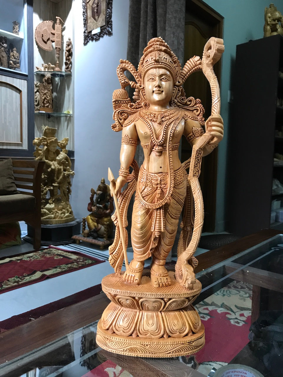 Wooden Fine Carved Ayodhya Temple Rama Statue 15" inches - Arts99 - Online Art Gallery