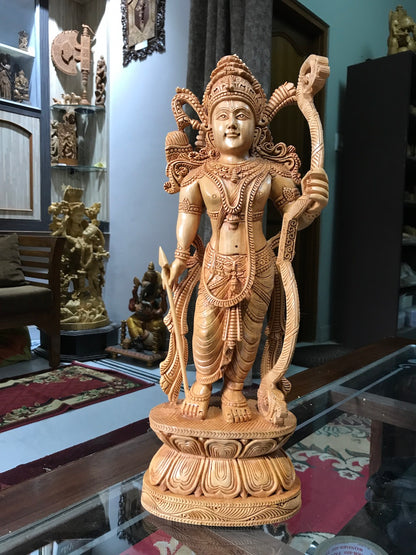 Wooden Fine Carved Ayodhya Temple Rama Statue 15" inches - Arts99 - Online Art Gallery