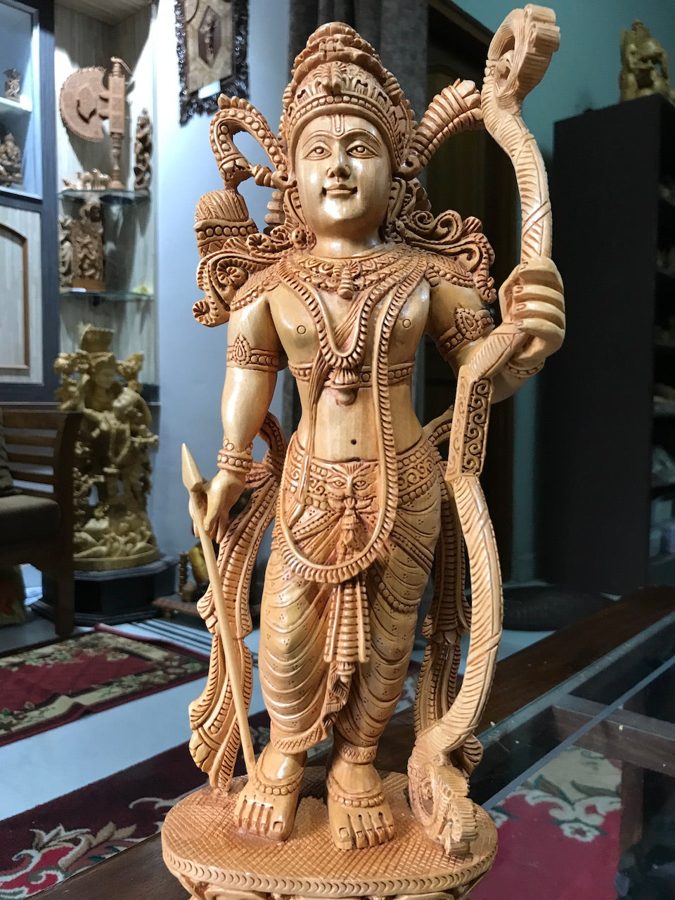 Wooden Fine Carved Ayodhya Temple Rama Statue 15" inches - Arts99 - Online Art Gallery