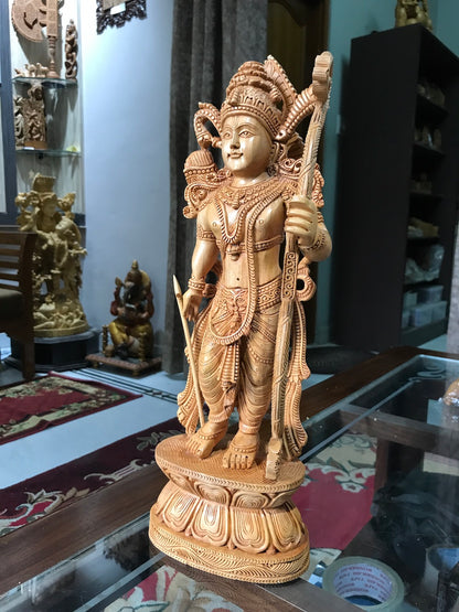 Wooden Fine Carved Ayodhya Temple Rama Statue 15" inches - Arts99 - Online Art Gallery
