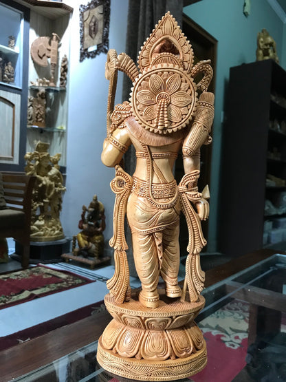 Wooden Fine Carved Ayodhya Temple Rama Statue 15" inches - Arts99 - Online Art Gallery