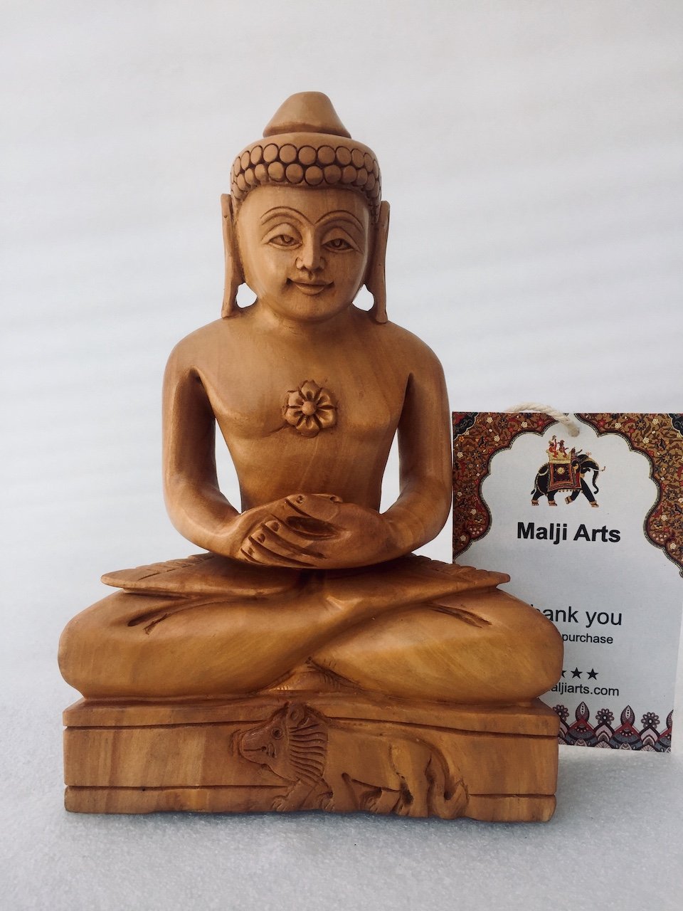 Wooden Hand Carved Mahaveer Bhagwan Statue - Arts99 - Online Art Gallery