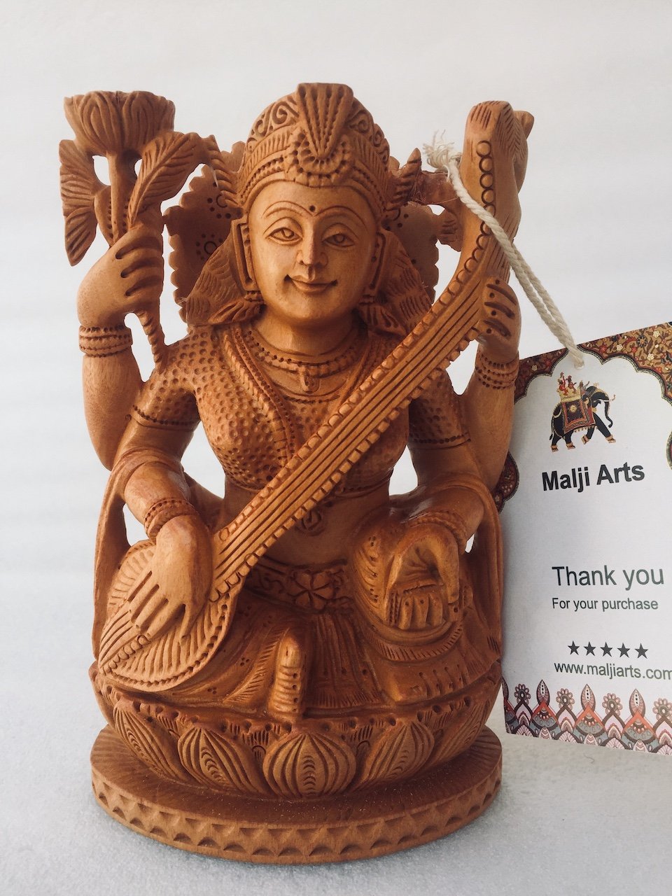 Wooden Hand Carved Saraswati Statue - Arts99 - Online Art Gallery