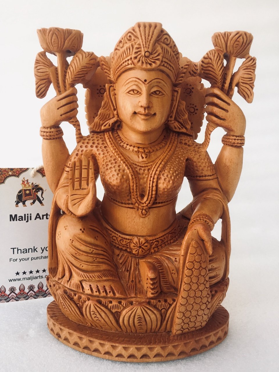 Wooden Hand Carved Goddess Laxmi Statue - Arts99 - Online Art Gallery
