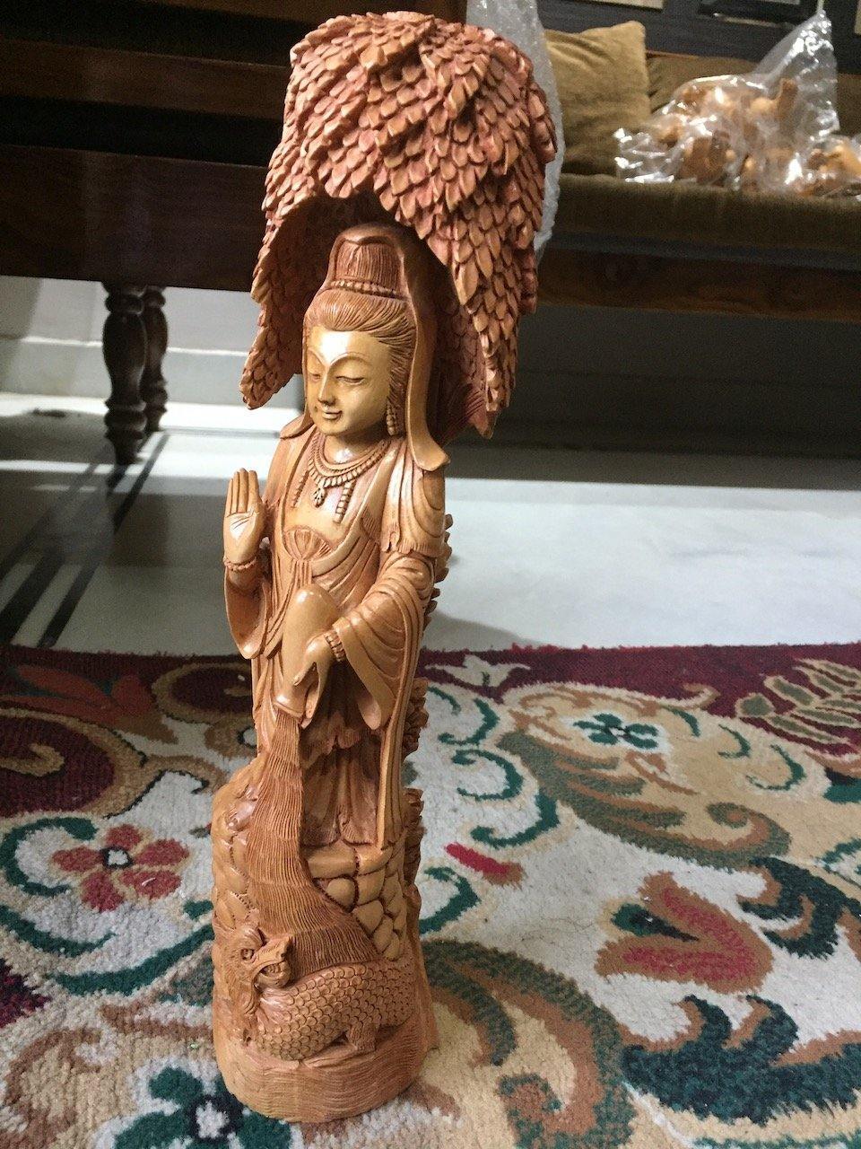 Sandalwood Standing Buddha Statue Under Tree - Arts99 - Online Art Gallery