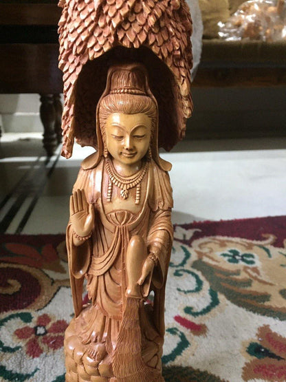 Sandalwood Standing Buddha Statue Under Tree - Arts99 - Online Art Gallery