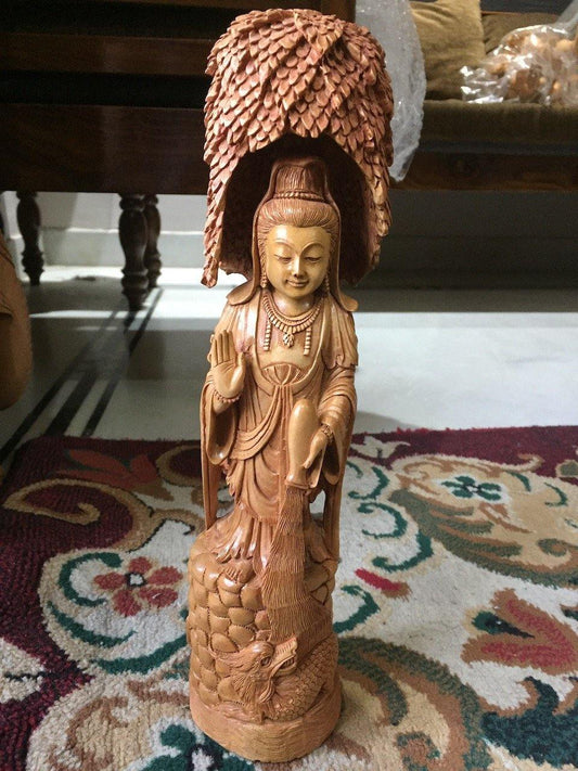 Sandalwood Standing Buddha Statue Under Tree - Arts99 - Online Art Gallery