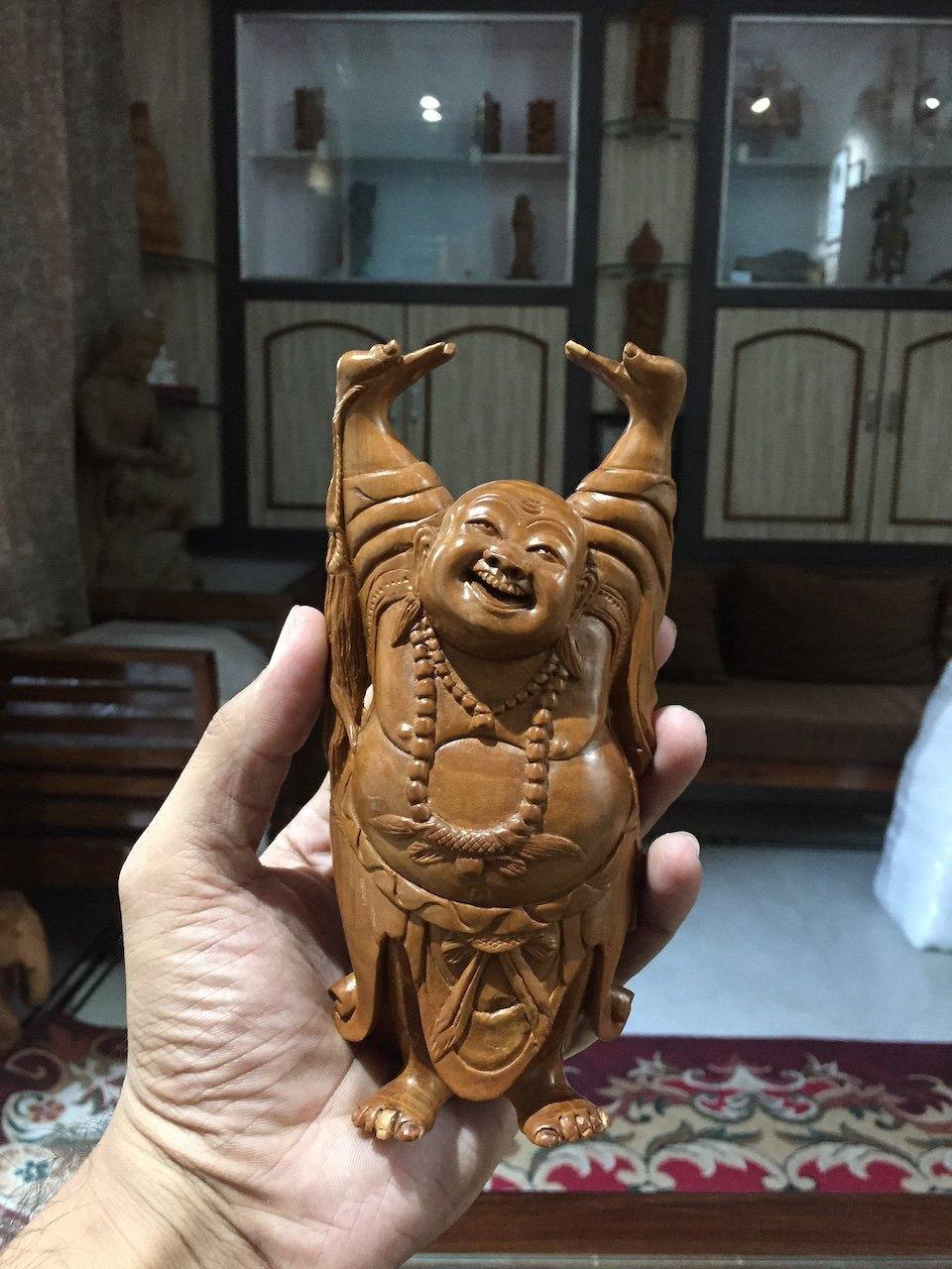 Sandalwood Carved Happy Man Laughing Buddha Statue - Arts99 - Online Art Gallery