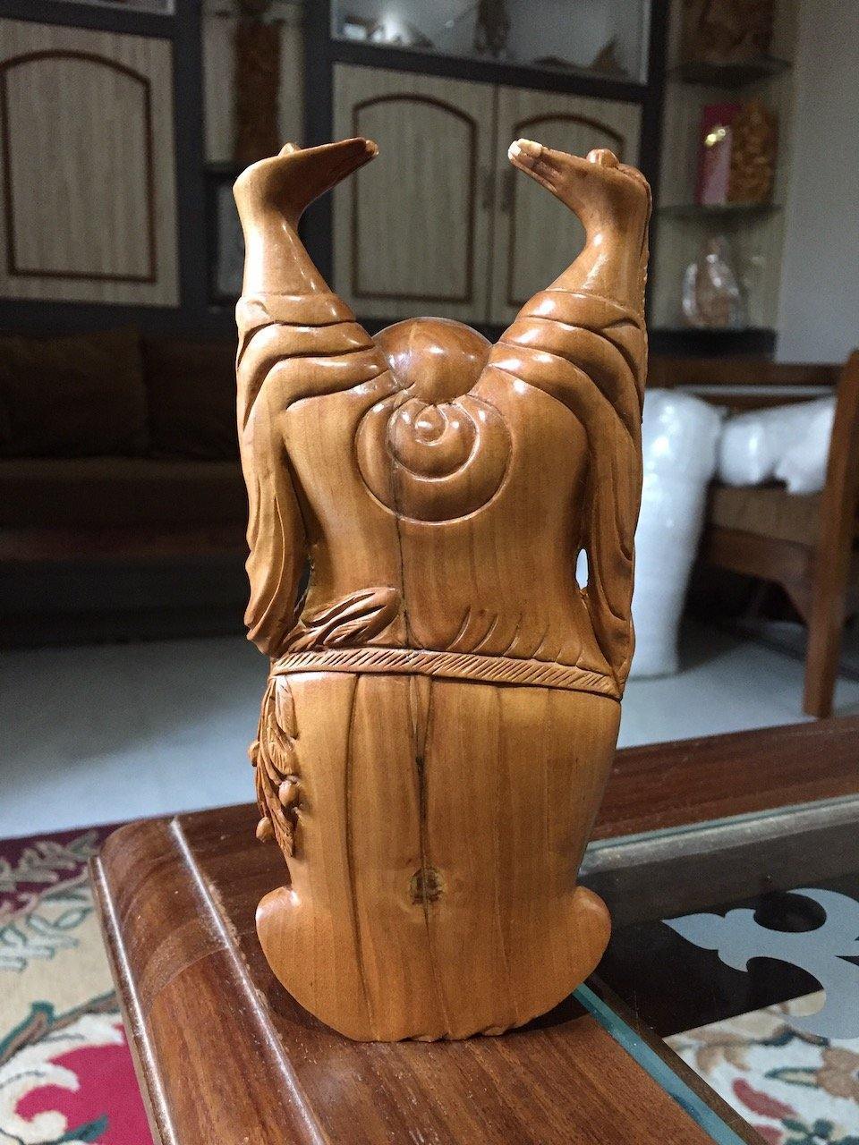 Sandalwood Carved Happy Man Laughing Buddha Statue - Arts99 - Online Art Gallery