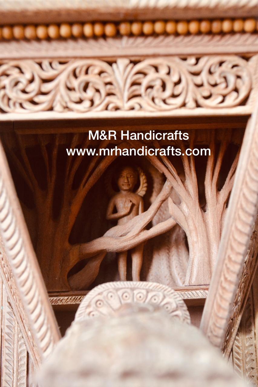 Sandalwood Carved Lord Mahaveera Jainism Jharokha with 14 Opening Lids - Arts99 - Online Art Gallery