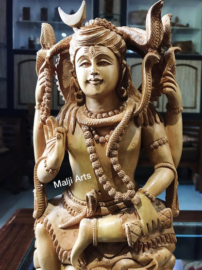 Wooden Shiva Sitting Hand Carved Statue - Arts99 - Online Art Gallery