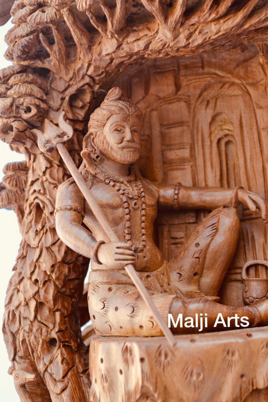 Sandalwood Shiva Resting Statue Under Tree - Arts99 - Online Art Gallery