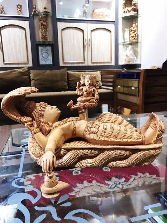 Wooden Sleeping Lord Vishnu Fine Carved Statue - Arts99 - Online Art Gallery