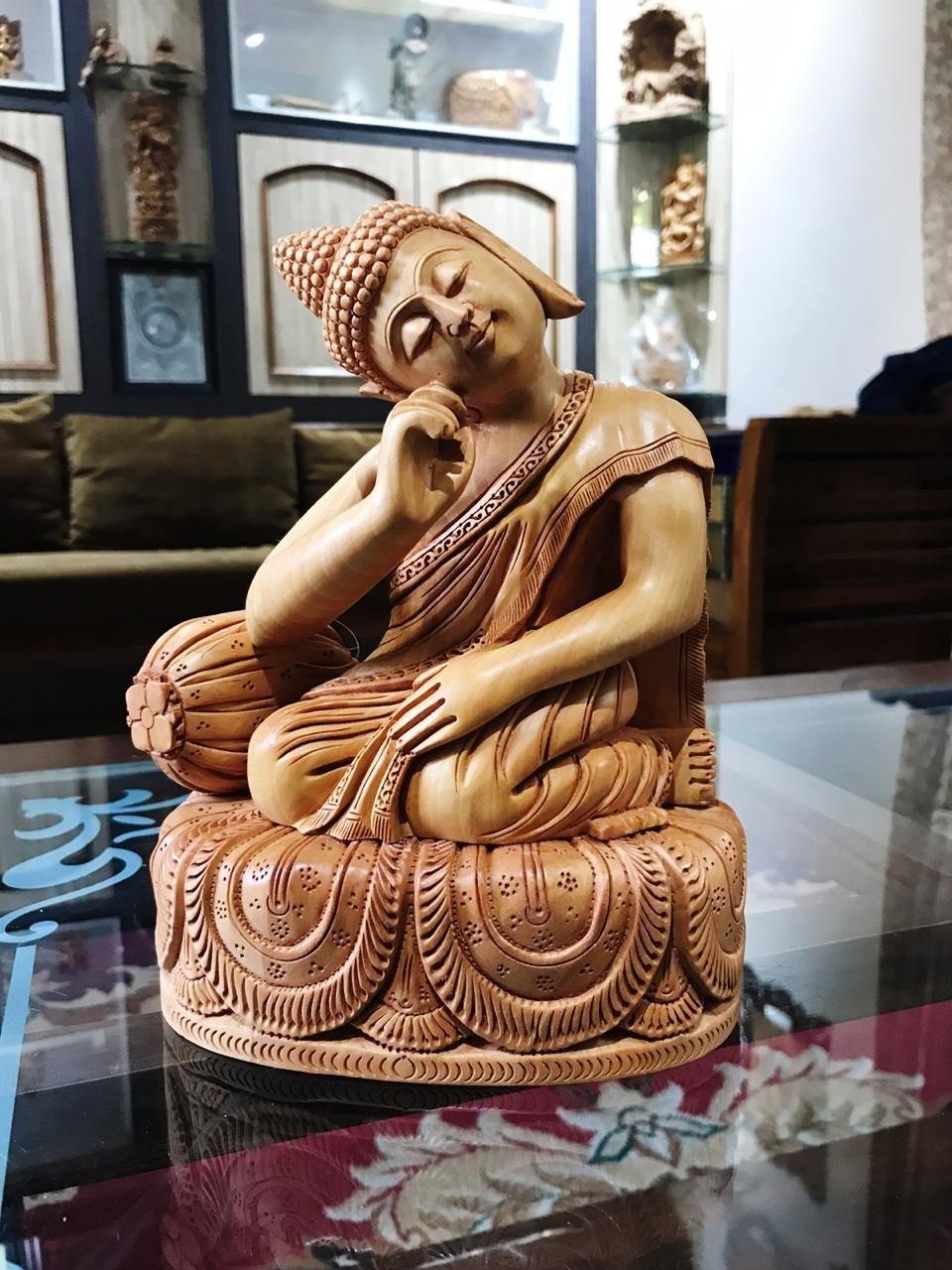 Wooden Smiling Buddha Resting Statue - Arts99 - Online Art Gallery