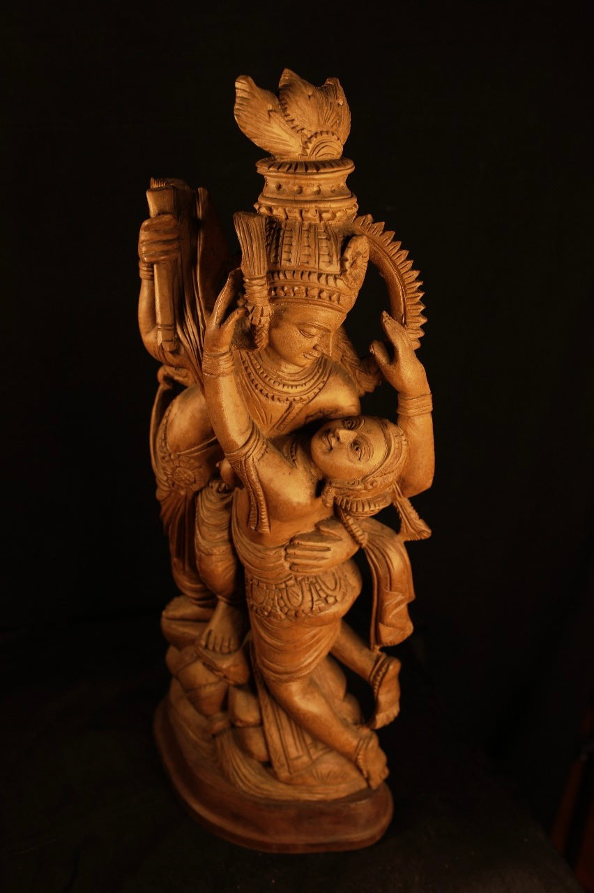 Wooden Large Radha Krishna Love Scene 22 inch Statue