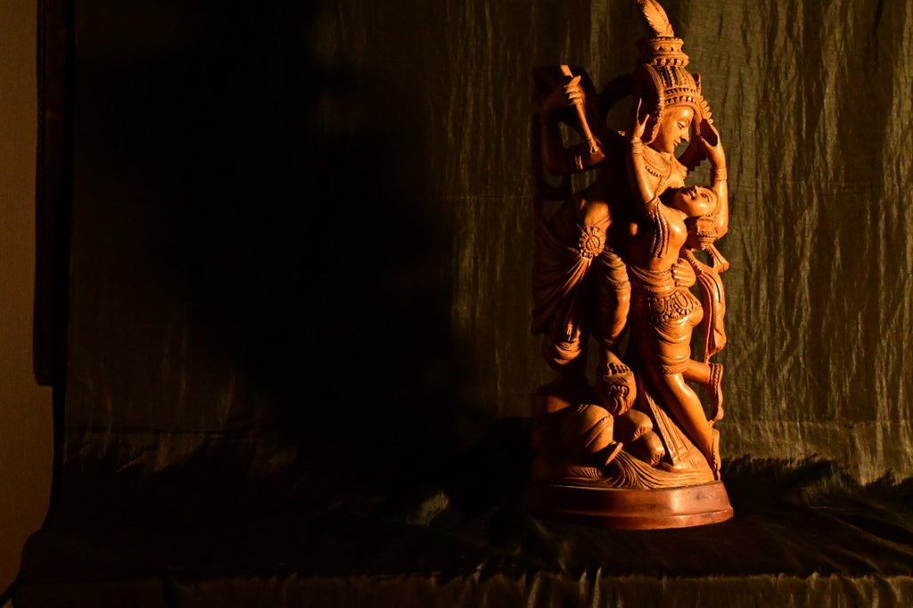 Wooden Large Radha Krishna Love Scene 22 inch Statue