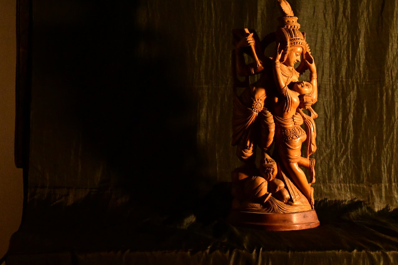 Wooden Large Radha Krishna Love Scene 22 inch Statue