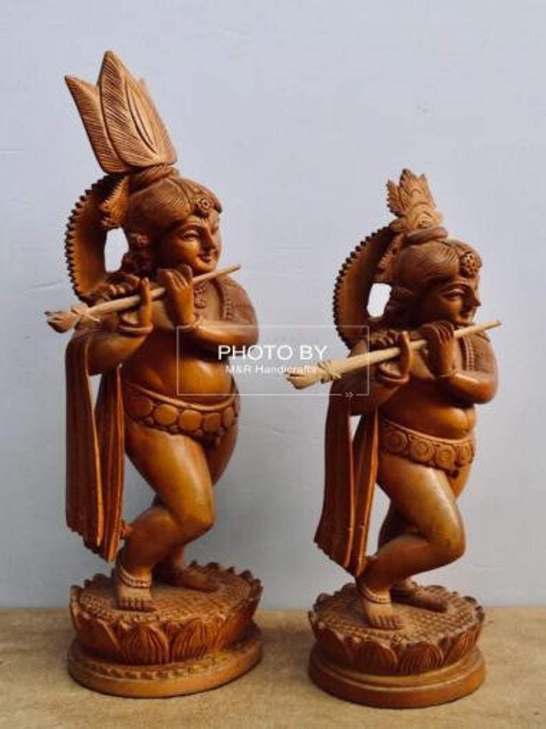 Sandalwood Antique Baby Krishna 2 Pieces Pair - Arts99 - Online Art Gallery