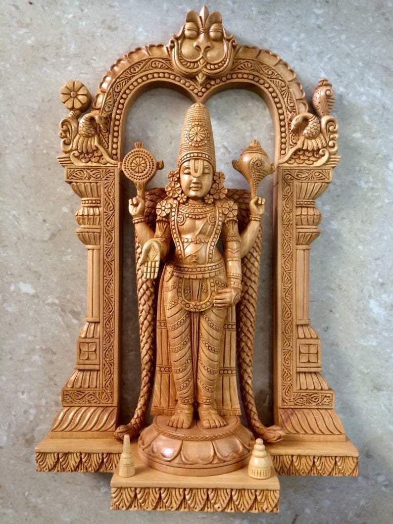 Wooden Fine Carved TIRUPATI BALAJI Statue - Arts99 - Online Art Gallery