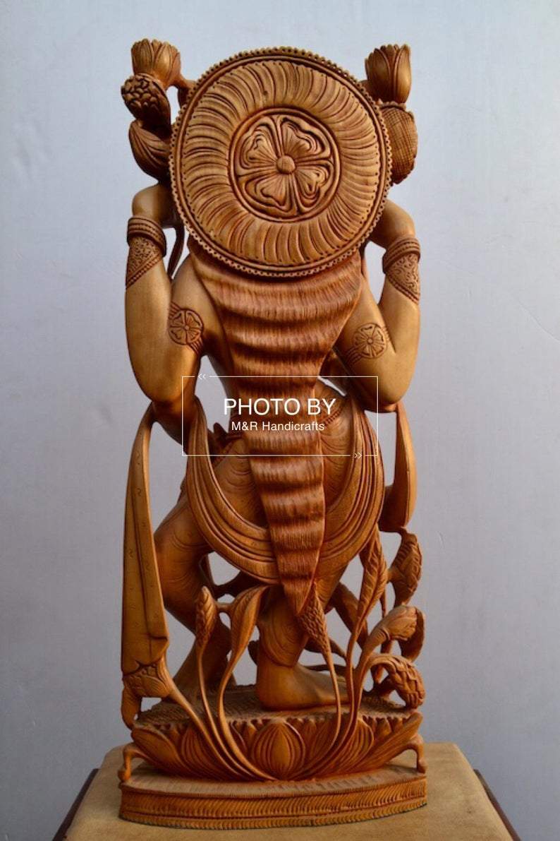 Wooden Beautifully Hand Carved Laxmi Ji Standing Statue - Arts99 - Online Art Gallery