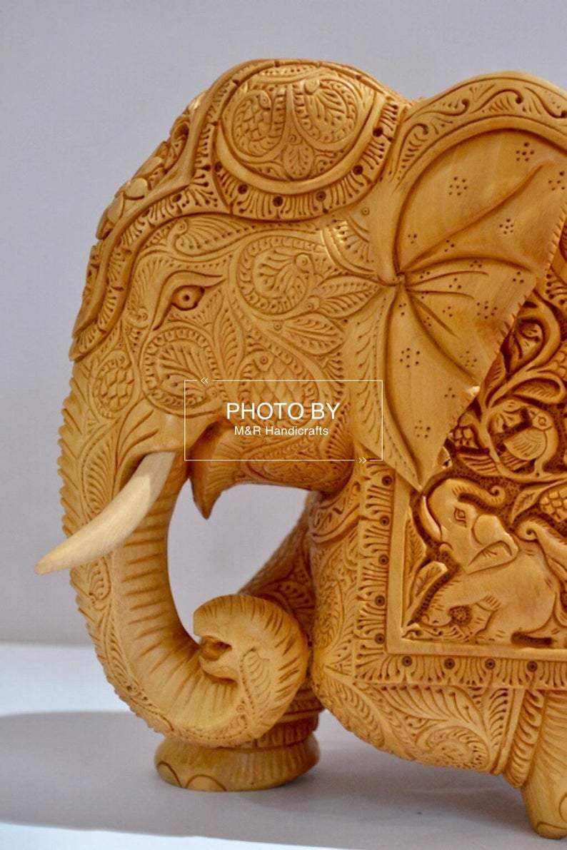 Wooden Very Fine Carved Elephant with Body Carving - Arts99 - Online Art Gallery