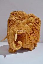 Wooden Very Fine Carved Elephant with Body Carving - Arts99 - Online Art Gallery