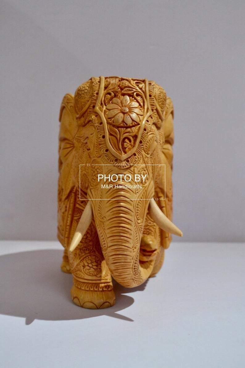 Wooden Very Fine Carved Elephant with Body Carving - Arts99 - Online Art Gallery