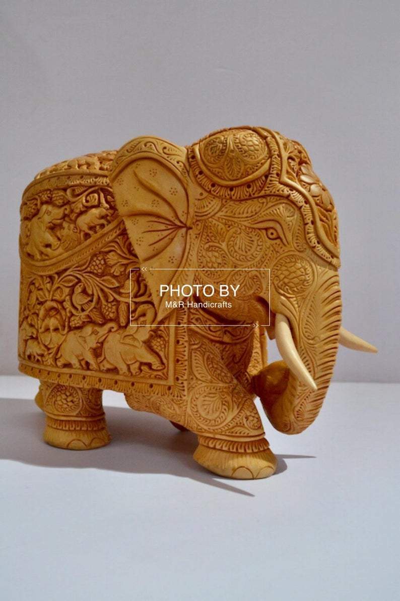 Wooden Very Fine Carved Elephant with Body Carving - Arts99 - Online Art Gallery