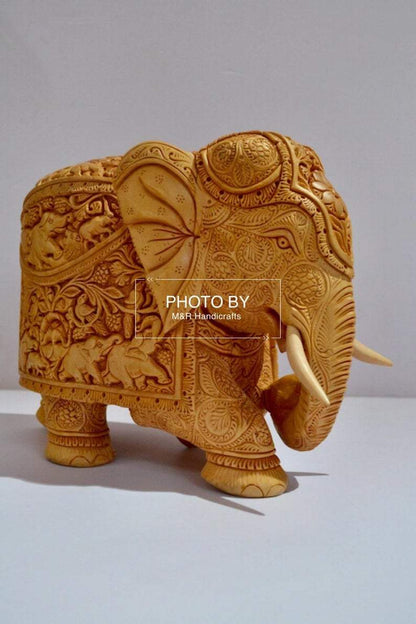 Wooden Very Fine Carved Elephant with Body Carving - Arts99 - Online Art Gallery