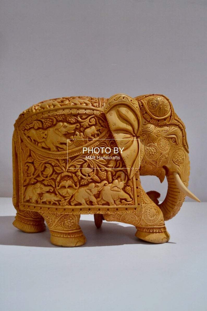 Wooden Very Fine Carved Elephant with Body Carving - Arts99 - Online Art Gallery