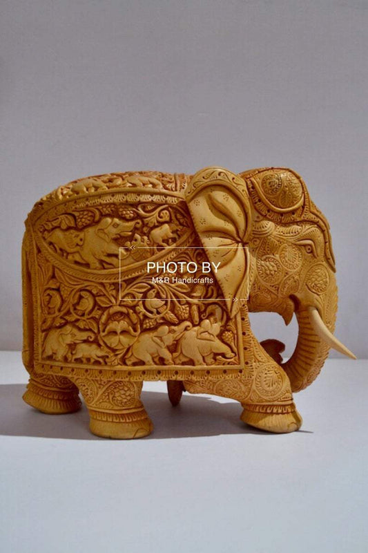 Wooden Very Fine Carved Elephant with Body Carving - Arts99 - Online Art Gallery