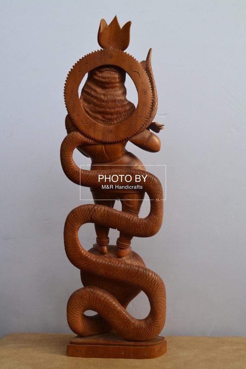 Sandalwood Antique Baby Krishna on Kalia Naag / Snack - Arts99 - Online Art Gallery