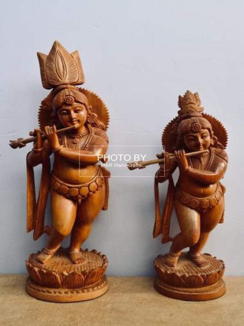 Sandalwood Antique Baby Krishna 2 Pieces Pair - Arts99 - Online Art Gallery